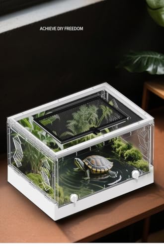 Large Portable Reptile Tank with Multi-Observation Perspective Foldable and Bottom Pulley, Ideal Habitat for Gecko, Frog, Spider and so on (White Extra Large) - color: White Extra Large
