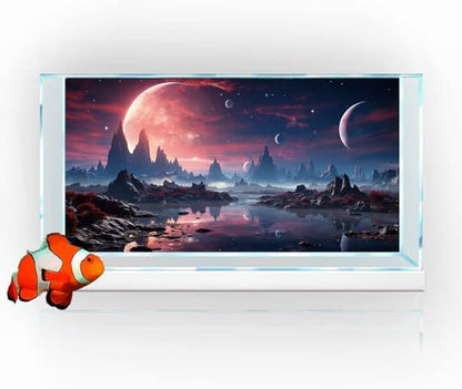 24X12IN Cosmic Spaceterrarium Background, Cool Parallel Space Themed Aquarium Reptile Habitat Background, Red Moon Aquarium Background with 10EVA Double-Sided Tape - color: space01, size: 24X12in/60X30cm