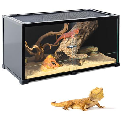 REPTI ZOO 50 Gallon Reptile Tank, 36" X 18" X 18" Reptile Terrarium, Black-Tinted ECO Glass Enclosure with Sliding Door & Mesh Top, Secure & Low-Stress Habitat for Bearded Dragon, Gecko, Snake, Lizard - size: 36"W X 18"D X 18"H (50 Gallon)