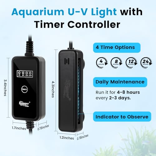 hygger 3W Aquarium U-V Light with Timer for 2-15 Gallon Fish, Turtle Tanks | ABS Protective Shield, Mini Glass U-V Lamp, Freshwater & Saltwater Use, Small Fish Turtle Tanks, Clear Water Support