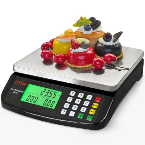 Large Digital Kitchen Scale 40kg/88lb Stainless Steel Price Computing Scale Counting Scale Deli Scale with LCD Display for Baking Bread Cooking Meat Prep Parts and Coins Adapter Included (Black) - color: Black 40kg