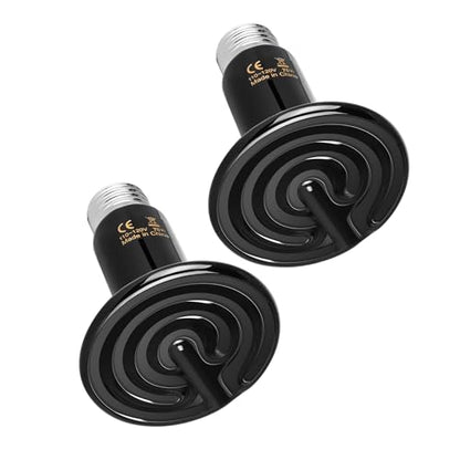 HealSmart Reptile Heat Lamp 75W 2-Pack Ceramic Heat Emitter, No Light Emitting Heat Bulbs for Amphibian Pet Brooder Coop Incubating Chicken, Lizard Bearded Dragon Turtle Snake Terrarium, Black - size: 75 Watts, style: D-75mm (2.95")