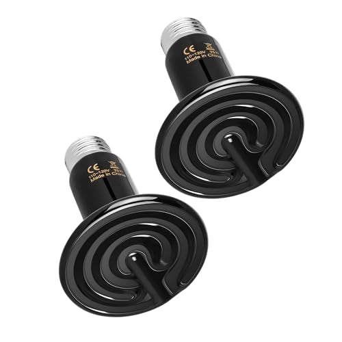 HealSmart Reptile Heat Lamp 75W 2-Pack Ceramic Heat Emitter, No Light Emitting Heat Bulbs for Amphibian Pet Brooder Coop Incubating Chicken, Lizard Bearded Dragon Turtle Snake Terrarium, Black - size: 75 Watts, style: D-75mm (2.95")