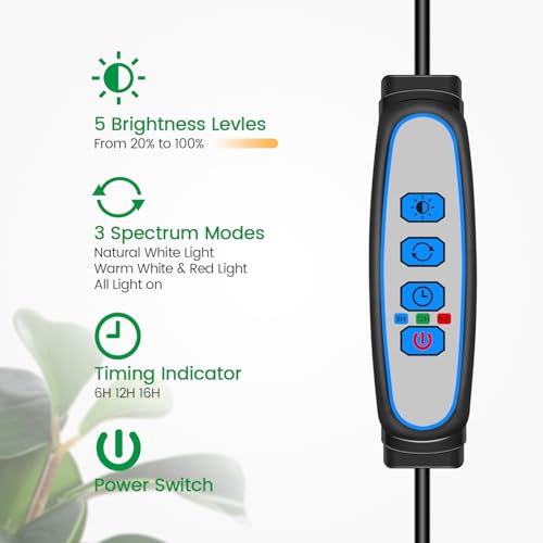 Plant Light, Full Spectrum Grow Light, 65'' Height Adjustable 3Pack | 6000K Grow Light, 3 Colors Modes, 5 Dimmable Levels, 6/12/16H Timer, Soil Insert, for Large Plants - size: Black-3Pack