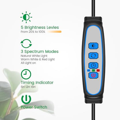 Plant Light, Full Spectrum Grow Light, 65'' Height Adjustable 3Pack | 6000K Grow Light, 3 Colors Modes, 5 Dimmable Levels, 6/12/16H Timer, Soil Insert, for Large Plants - size: Black-3Pack