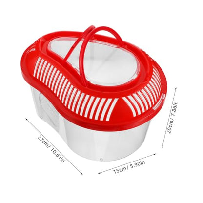 Alasum Portable Red Plastic Fish Tank with Lid and Handle, Reptile Carrier with Ventilation Holes for Turtles and Lizards, Small Transport Box for Outdoor Use