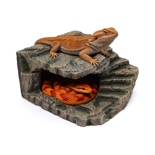 XL Resin Reptile Cave Hideout and Rock Basking Platform | Terrarium & Aquarium, For Reptiles & Amphibians, Natural Rock Texture, Hideout & Basking Spot, Fish Tank Compatible