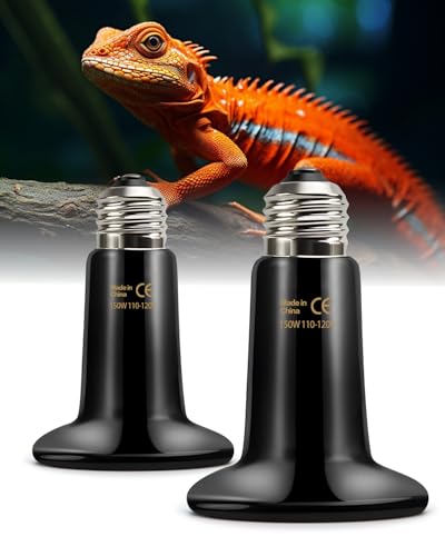150W Ceramic Heat Emitter Bulb 2-Pack – Energy-Efficient Reptile Heat Lamp, No Light Disturbance, Ideal for Turtles/Snakes/Chickens – Dual Backup Set for Terrarium & Pet Enclosures - size: 2