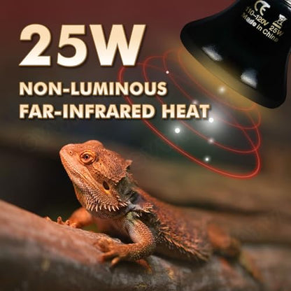2-Pack Ceramic Heat Emitter Lamp 0.2inch(60mm)– 25W, Non-Light Emitting, 24/7 Safe Heat for Reptiles & Small Pets, E26 - color: 25 Watt, size: 60 mm