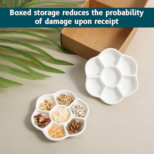 Hermit Crab Food Dish, 2 Pcs Mini Ceramic Hermit Crab Feeding Dish Tiny Reptile Water Bowl with 7 Compartments for Snail, Gecko, Lizard, Aquarium Accessory