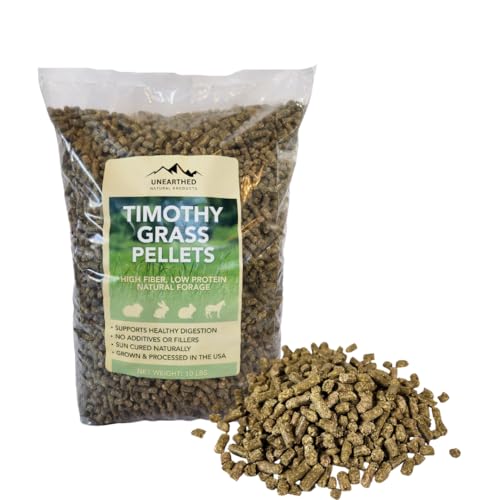 Unearthed Timothy Grass Pellets – 10 lb Bag | 100% Pure Sun‑Cured Forage, No Additives or Fillers | High Fiber, Low Protein Feed for Rabbits, Guinea Pigs, Horses & More | USA Grown