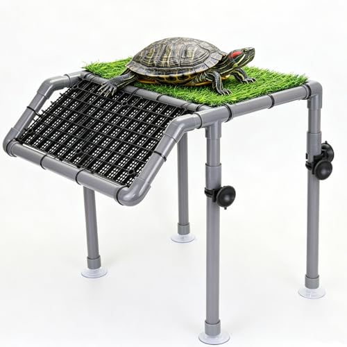 Turtle Basking Platform, Extra Large Turtle Dock with Artificial Grass and Non-Slip Ramp, 13.4" x 10" Resting Area Fits 75/90/120 Gallon Tanks