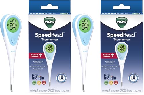 Vicks SpeedRead Digital Thermometer for Baby, Kids & Adults, Color-Coded Readings, Oral, Baby Rectal Thermometer or Under The Arm, Water Resistant (Pack of 2) - size: 1 Count (Pack of 2)