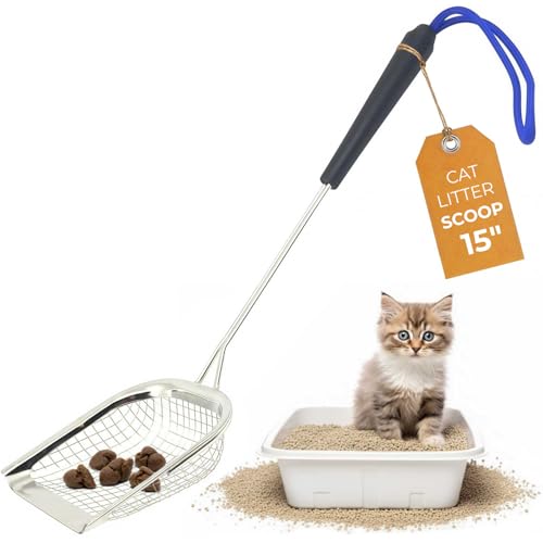 Sand Dipper Metal Cat Litter Scoop – Long Handle Cat Poop Scooper for Litter Box (15”), Heavy-Duty Stainless Steel Kitty Litter Scoop (Scoop) - size: 4 - Scoop