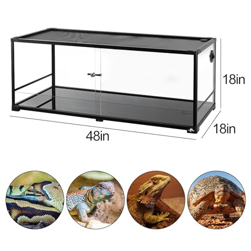 67 Gallon Reptile Tank, Glass Reptiles Terrarium 48" x 18" x 18", Sliding Door, Top Ventilation, Cable Pass, Humidify Hole, Large Reptile Cage Habitat for Bearded Dragon, Lizard, Snake, Gecko - size: 48" x 18" x 18"