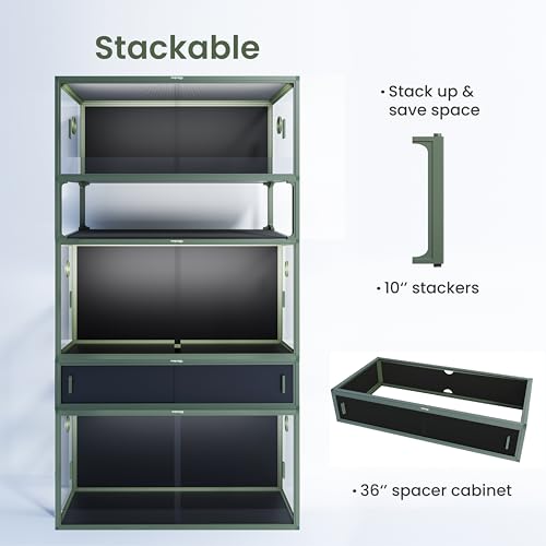 Stackable 50 Gallon Reptile Enclosure for Gecko, Juvenile Reptile | Optimal Ventilation & Light Penetration by Rust Proof Mesh Top, Easy Assembly within 6 Steps with Clear Instruction - color: Earthy Green, size: 50 Gallon