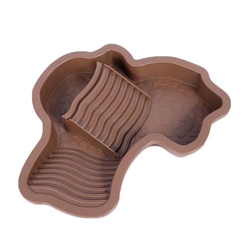 Spacious Reptiles Water Bowl with Ladder Steps Access Removable Component for Safe Turtles Soaking and Resting Slip Turtles Soaking Pool - color: Brown red
