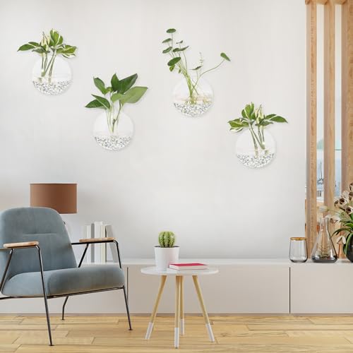 Hanging Wall Planters Pack of 6 Glass Plant Pots Round Wall Vases for Flowers Hanging Propagation Station Glass Plant Holder Wall Terrariums Plant Container