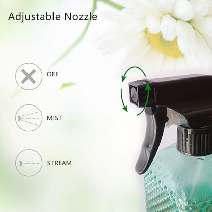 Plant Mister Glass Spray Bottle - 3 PCS 13oz Green Adjustable Nozzle | Reusable, For Indoor Plants, Gardening, Cleaning, Hair Care, Household Use