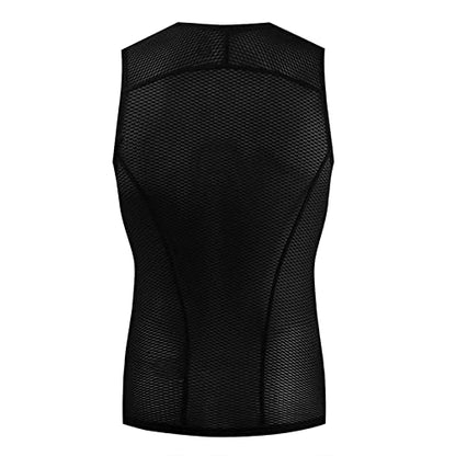 YKYWBIKE Men's Cycling Base Layer Sleeveless Cycling Jersey Men Quick Dry Bicycle Undershirt Mesh Bike Base Layer Vests - color: Black, size: Medium