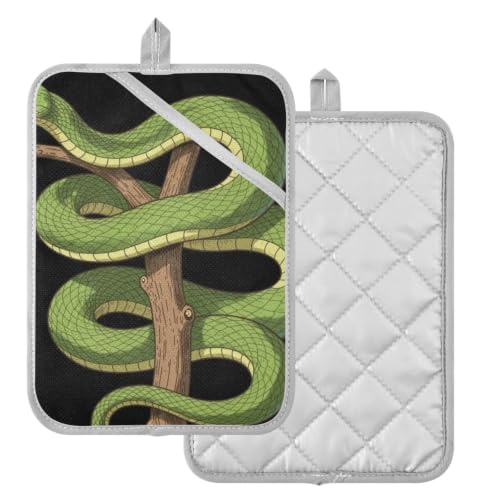 Pot Holder Set Anti-Scald Table Protection | Polyester Single Side Print Table Heat Mat Two Piecing Funny Green Tree Python Lover Reptile Keeper Pet Owner Snake