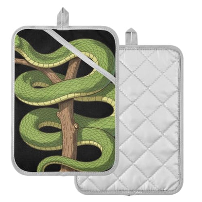 Pot Holder Set Anti-Scald Table Protection | Polyester Single Side Print Table Heat Mat Two Piecing Funny Green Tree Python Lover Reptile Keeper Pet Owner Snake