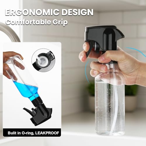 12oz Continuous Mist Plastic Spray Bottle 1 Pack All Purpose | Continuous fine mist, leak-proof, reusable for hair, plant care & household cleaning - color: Clear-1pcs