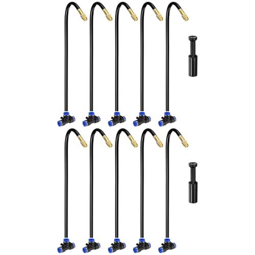 M METERXITY 1-Set Brass Misting Nozzles Tees, 12inch/30cm Tube Len 3-in-1(Dripping, Spraying, Shutoff) Adjustable Copper Water Mister Sprayer for 0.31"/8mm Tubing Irrigation [Gold Tone/Black] - size: 12inch/30cm