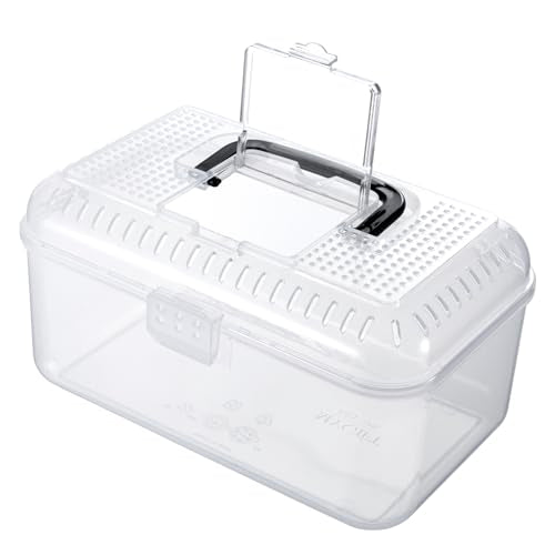 MyGift Reptile Carrier Critter Keeper Terrarium 9.5 x 6 Inch Clear Portable Tank with Black Carrying Handle, Transparent Travel Case for Insects Arachnids Amphibians