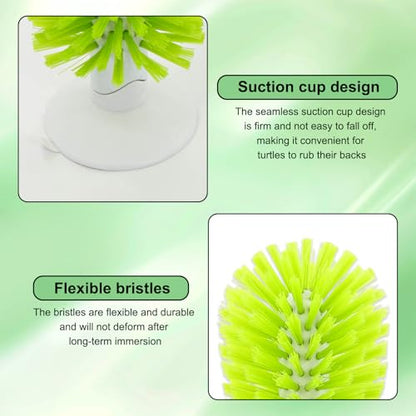 2 Pcs Turtle Brush with Suction Cups, 2 Large Decorative Duckweed, Turtle Tank Accessories, Not Easy to Peel, Shell Exfoliating Back Scrub Cleaning Brush (Green)
