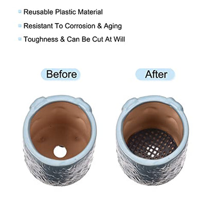 MECCANIXITY 5 Pcs Flower Pot Hole Mesh Pad 11.8x7.9" Invisible Rigid Plastic Bottom Grid Drainage Screens Prevent Soil Loss for Plant Containers, Bonsai (Black) - size: 30cmx20cm
