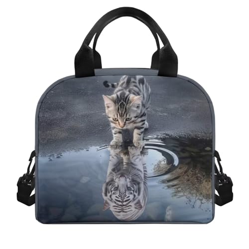 Cat Tiger Insulated Lunch Bag for Girls Boys 4-6 8-10 12-14 Crossbody Lunch Box Tote Lunchbag Purse Leakproof Cooler Bag Meal Bento Bags for Men Women Office Work School - color: Cat Tiger