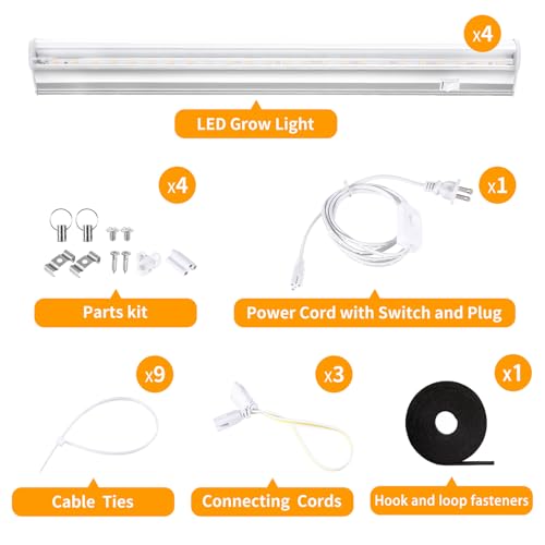 T5 1FT 0.3M 6W×4 Warm Light 3000K Grow Light Tubes,Full Spectrum LED Grow Lights,6W Energy Efficient,Plug & Play,for Hydroponics/Soil Seedlings Vegetables Herbs Flower (4 Packs) - color: Warm Light
