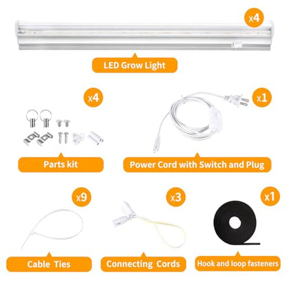 T5 1FT 0.3M 6W×4 Warm Light 3000K Grow Light Tubes,Full Spectrum LED Grow Lights,6W Energy Efficient,Plug & Play,for Hydroponics/Soil Seedlings Vegetables Herbs Flower (4 Packs) - color: Warm Light