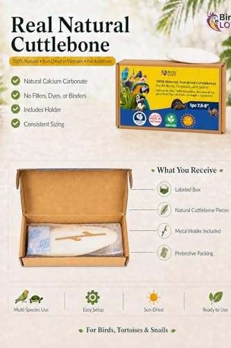 Birds LOVE 7.5-8" Cuttlebone for Birds – 100% Natural Sun-Dried Calcium Carbonate Mineral Supplement – for Parakeets, Budgies, Cockatiels, Finches & Canaries – 1 Pack with Holder – Made in Vietnam - size: 1 Count (Pack of 1)