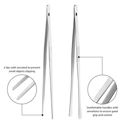 2PCS 12" Stainless Steel Kitchen Tongs Tweezers with Serrated Tips | Precision Grip, Chef Grade, Sturdy Kitchen Utensils, For Serving Food Pasta Salad, Suitable for Grill BBQ Culinary Use