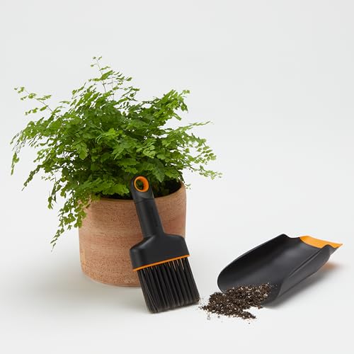 Fiskars Planting Soil Scoop & Brush Set, Dual-Sided Tool for Indoor Potting - style: Soil Scoop & Brush Set