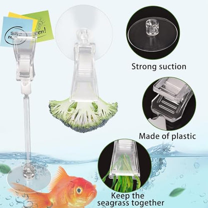 6 Pack Veggie Aquarium Seaweed Clips Fish Food Holder Wide Mouth Clips Plants Suction Cups Algae Clip for Freshwater and Marine Fish Tank (Small Clip) - size: Small
