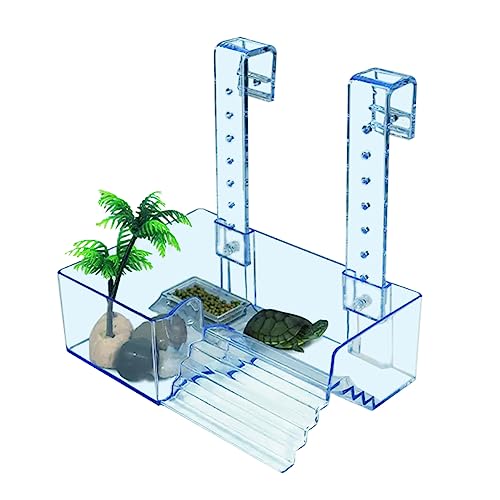 La La Pet Hanging Acrylic Turtle Basking Platform with Guardrail and Ladder - Tortoise Resting Terrace Reptile Habitat for Turtle Tank - size: Small