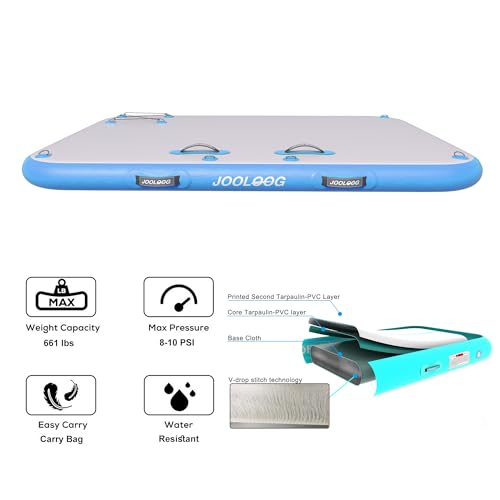 Inflatable Floating Dock Mat,6 inches Thick Inflatable Stable Platform Raft with Storage Bag None-Slip Surface for Lake Beach Pool - color: Blue 8ft x 6 ft x 6in
