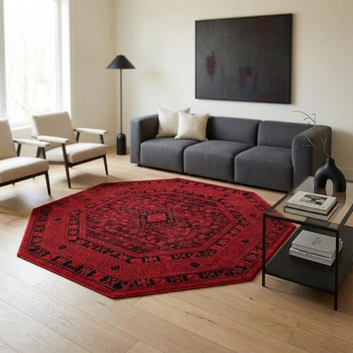 Unique Loom Tekke Collection Area Rug - Sheibani (5' Octagon, Red/ Black) - size: 5'3" x 5'3" (Octagonal)