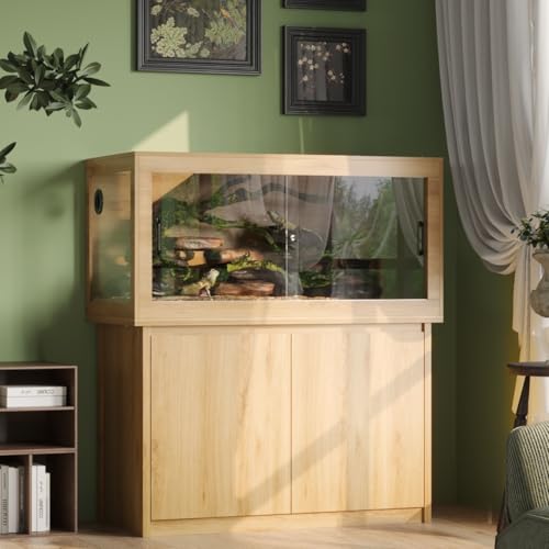 120 Gallon Reptile Tank, Terrarium Tank with Stand | Large Reptile Enclosure with Storage Cabinet,Wire Mesh Top and Wire Threading Holes,Spring Lock for Bread Dragon,Gecko