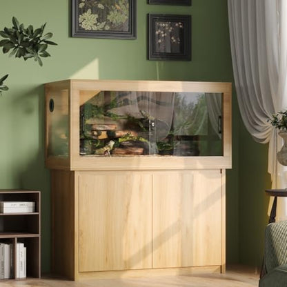 120 Gallon Reptile Tank, Terrarium Tank with Stand | Large Reptile Enclosure with Storage Cabinet,Wire Mesh Top and Wire Threading Holes,Spring Lock for Bread Dragon,Gecko