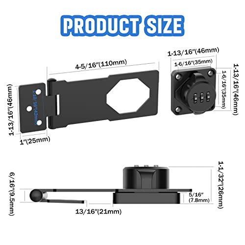 Household Cabinet Password Hasp Locks, Cabinet Locks with Combination, Door Security Slide Latch for Small Barn Doors, Bathroom, Outdoor, Garden (2 Pack Black) | Household Door Security Slide Latch for Small Bathroom, Outdoor, shed, Bedroom, Closet, Barn