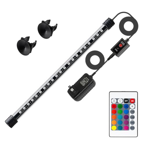 LED Aquarium Light with IP68 Waterproof and Memory Function Submersible Fish Tank Light with Remote and 16 Colors 15 Inches Brightness Adjustable Underwater Light Bar for Fish Tank Aquarium - size: 15 inch (With Remote Control)