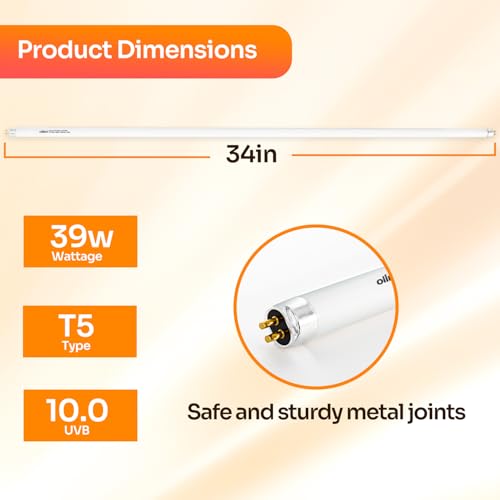 T5 HO 10.0 UVB Lamp Bulb 34" L 39 Watts, Reptile UVB Lamp Tube for Bearded Dragon - size: 34 inches
