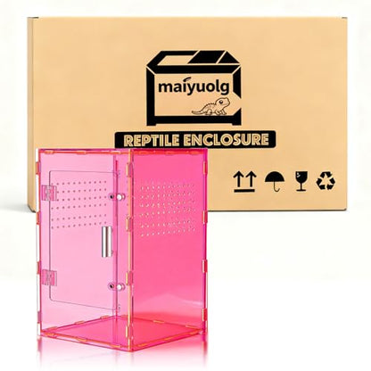 8x8x12 Pink Acrylic Terrarium Vertical for Spider Reptile | Vertical pink acrylic terrarium 8x8x12, waterproof sealed body, secure anti-escape, suits Reptile spider small lizard - color: Pink