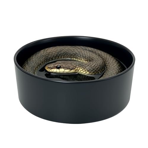 Snake Bathing Pool, Snake Water Bowl Dish, Reptile Soaking Dish,Reptile Terrarium Habitat Accessories for Snakes,Easy Cleaning,7.87''×7.87''×3'',Black