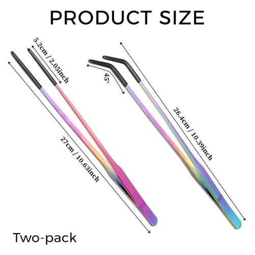2PCS Stainless Steel Reptile Feeding Tongs, 10.6" Straight and Curved Tweezers for Bearded Dragon Tank Accessories, Planted Tank Tools Feeder for Lizards