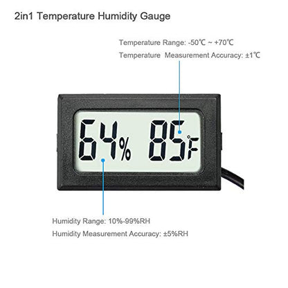 2-Pack Mini Digital Hygrometer Thermometer Gauge with Probe LCD Display | Temperature Fahrenheit Humidity Meter for Incubator Reptile Plant Terrarium Sealed Containers Guitar Case